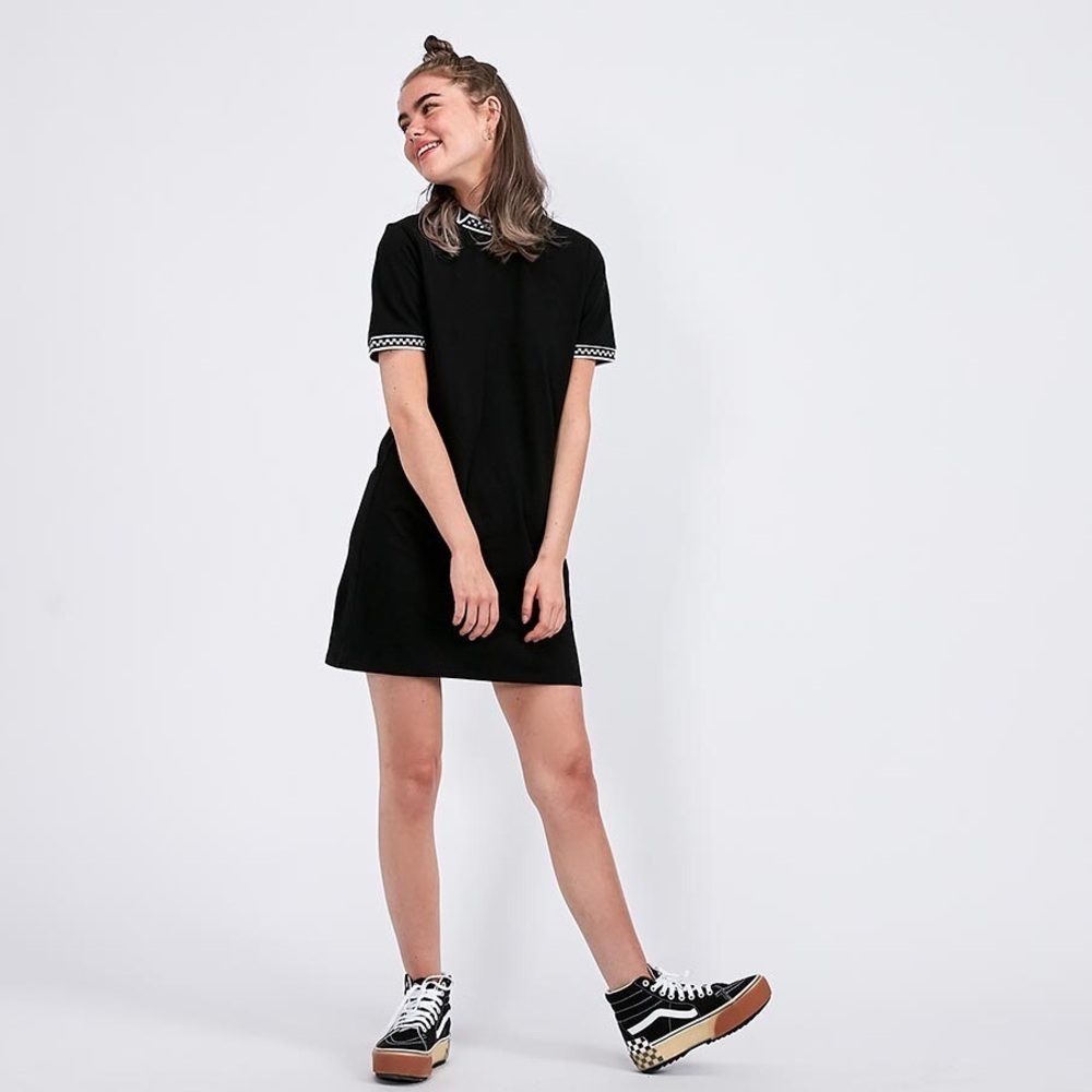 Black Short Sleeve Polo Dress with Contrast Trim